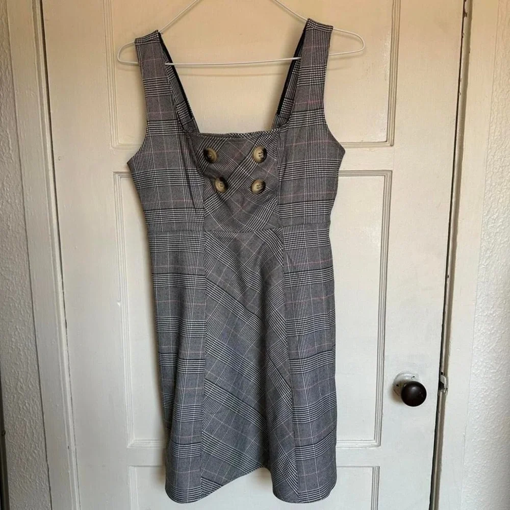 Free People plaid pinafore-style dress with‎ button detail
